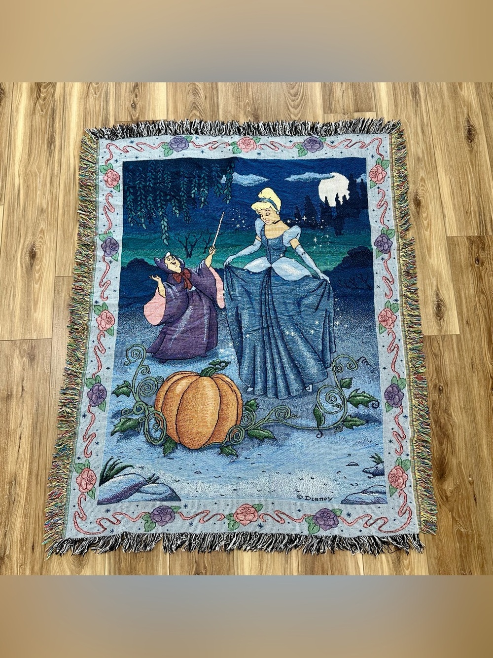 Disney Princess Cinderella Fairy Godmother Woven Throw Blanket Tapestry